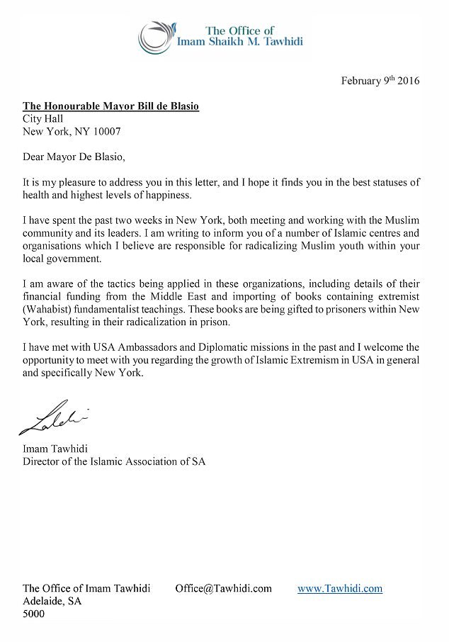 Letter to de Blasio